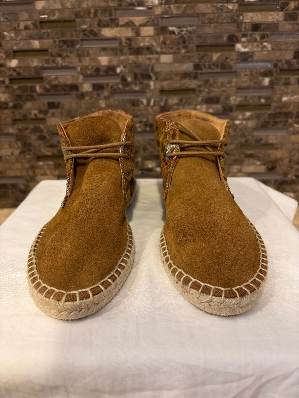 Veracruz Artisans Suede Tapestry Chukka Boots Espadrille Tan